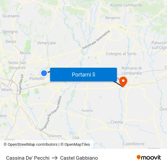 Cassina De' Pecchi to Castel Gabbiano map