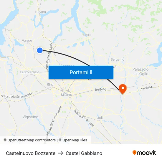 Castelnuovo Bozzente to Castel Gabbiano map