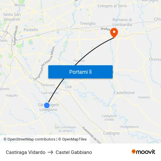 Castiraga Vidardo to Castel Gabbiano map
