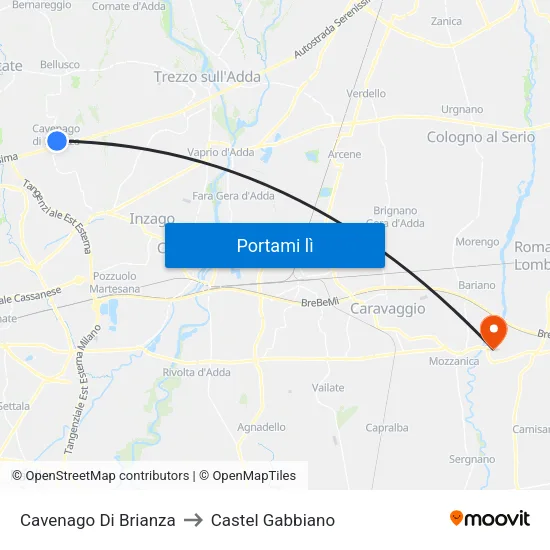 Cavenago Di Brianza to Castel Gabbiano map