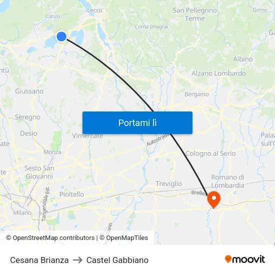 Cesana Brianza to Castel Gabbiano map