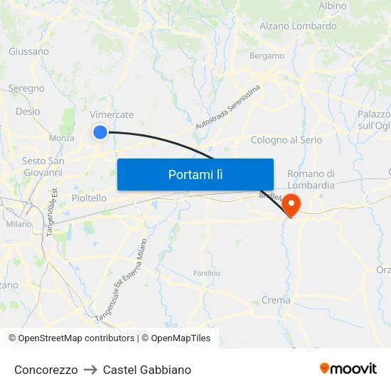 Concorezzo to Castel Gabbiano map