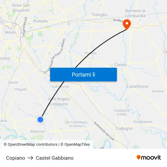 Copiano to Castel Gabbiano map