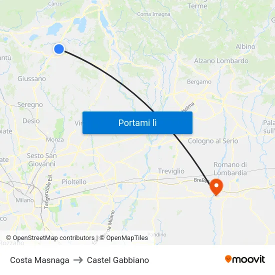 Costa Masnaga to Castel Gabbiano map