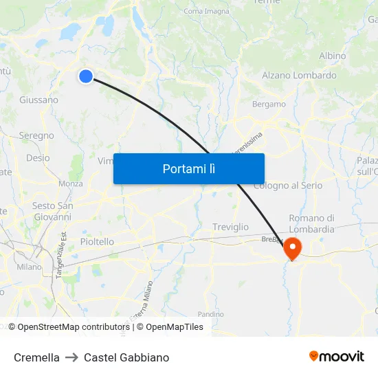 Cremella to Castel Gabbiano map