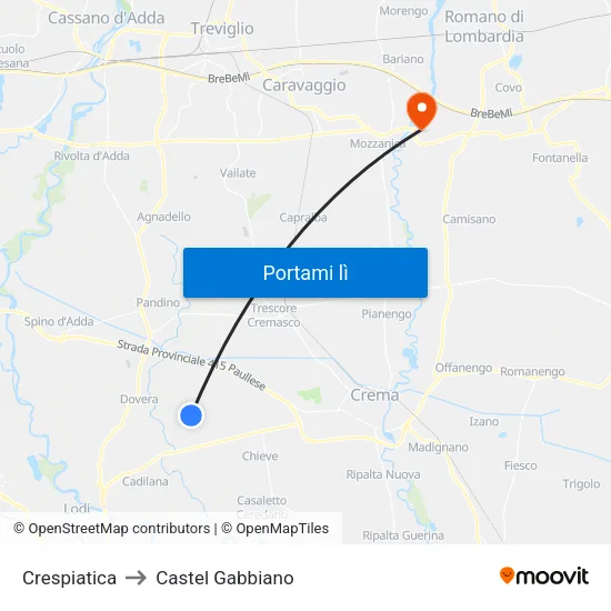 Crespiatica to Castel Gabbiano map