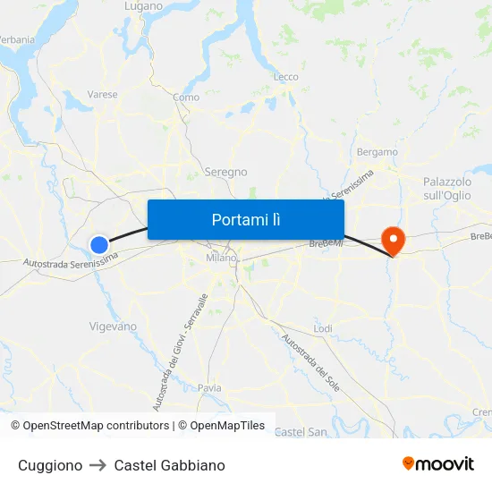 Cuggiono to Castel Gabbiano map