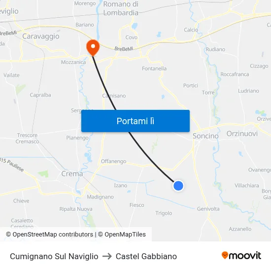Cumignano Sul Naviglio to Castel Gabbiano map