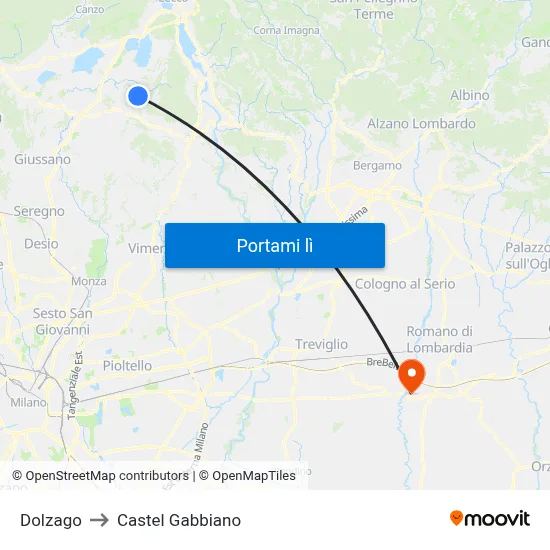 Dolzago to Castel Gabbiano map