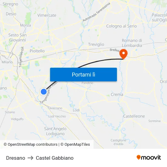 Dresano to Castel Gabbiano map