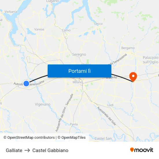 Galliate to Castel Gabbiano map
