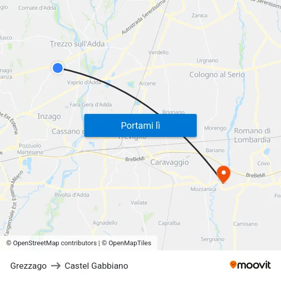 Grezzago to Castel Gabbiano map