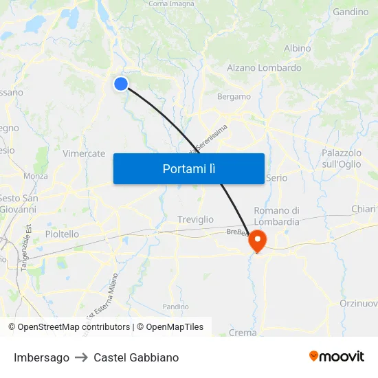 Imbersago to Castel Gabbiano map