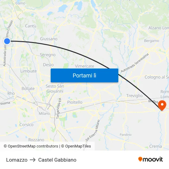 Lomazzo to Castel Gabbiano map