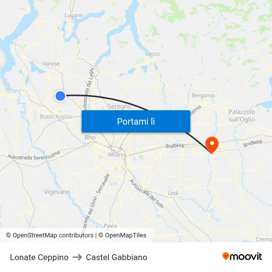 Lonate Ceppino to Castel Gabbiano map