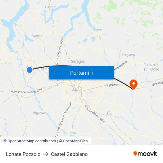 Lonate Pozzolo to Castel Gabbiano map