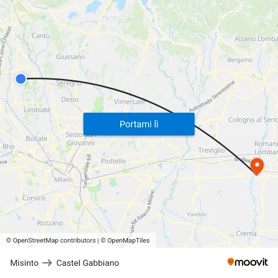 Misinto to Castel Gabbiano map