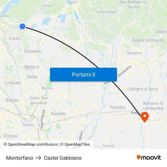 Montorfano to Castel Gabbiano map