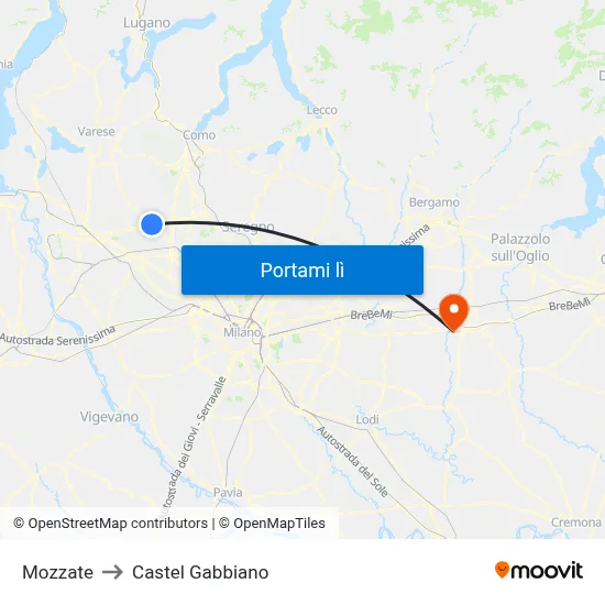 Mozzate to Castel Gabbiano map