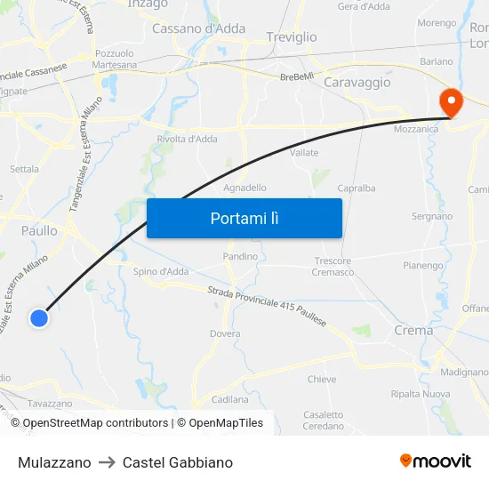 Mulazzano to Castel Gabbiano map