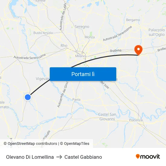 Olevano Di Lomellina to Castel Gabbiano map
