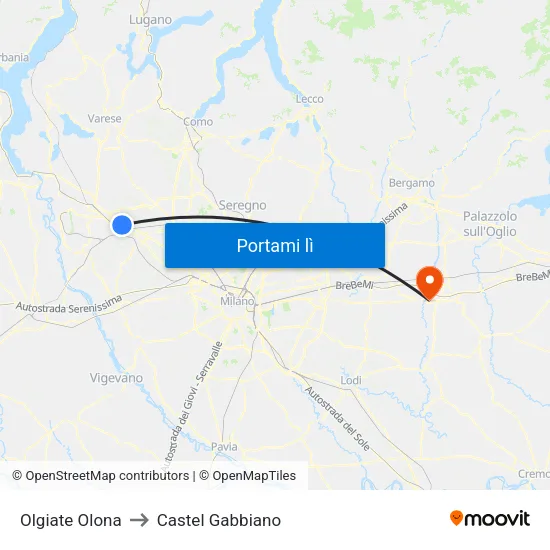 Olgiate Olona to Castel Gabbiano map