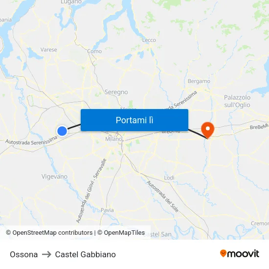 Ossona to Castel Gabbiano map