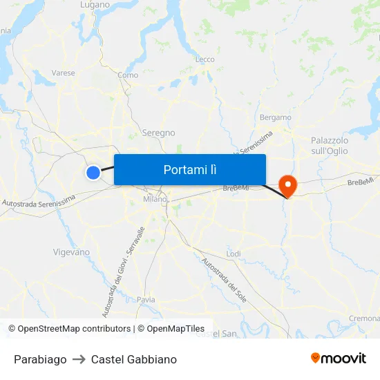 Parabiago to Castel Gabbiano map