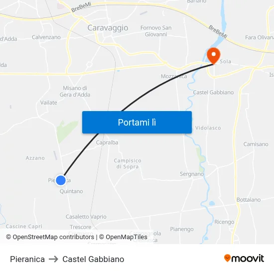 Pieranica to Castel Gabbiano map