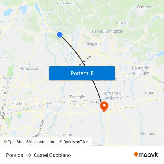 Pontida to Castel Gabbiano map
