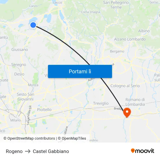 Rogeno to Castel Gabbiano map