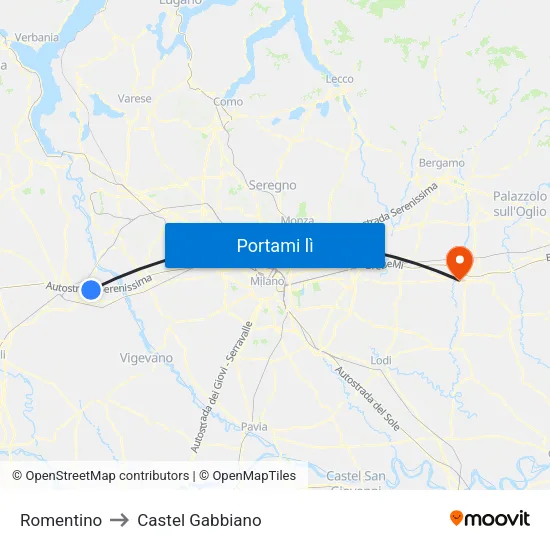 Romentino to Castel Gabbiano map
