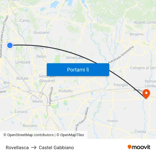 Rovellasca to Castel Gabbiano map
