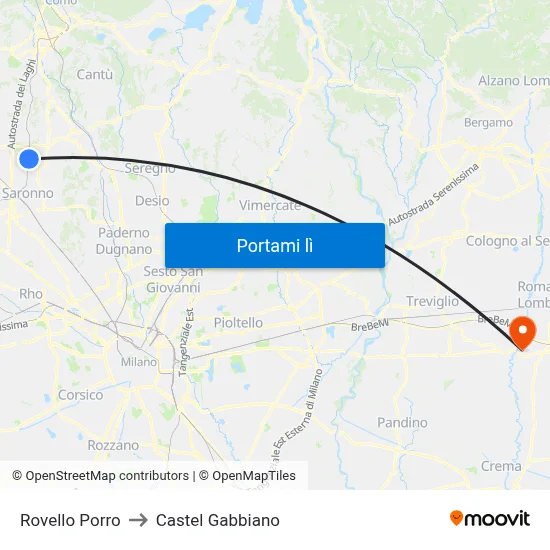 Rovello Porro to Castel Gabbiano map