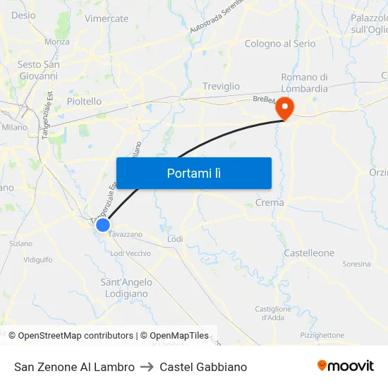 San Zenone Al Lambro to Castel Gabbiano map