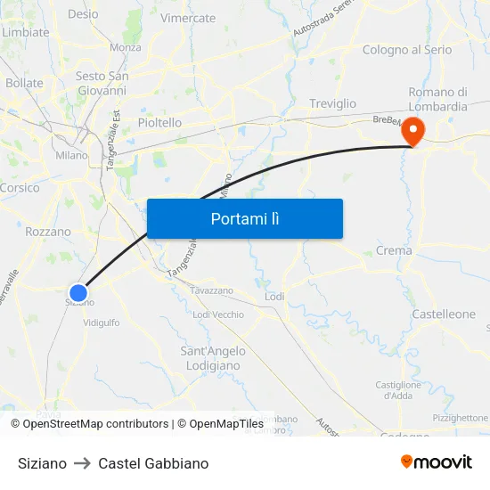 Siziano to Castel Gabbiano map