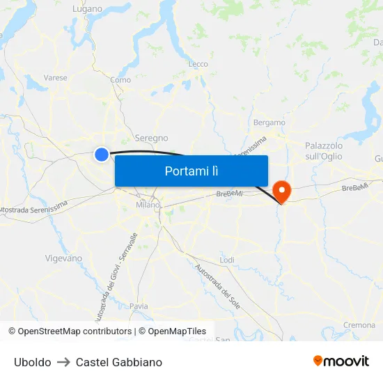 Uboldo to Castel Gabbiano map