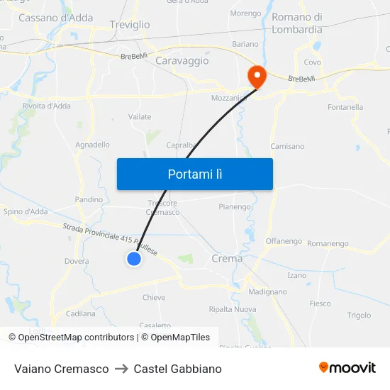 Vaiano Cremasco to Castel Gabbiano map