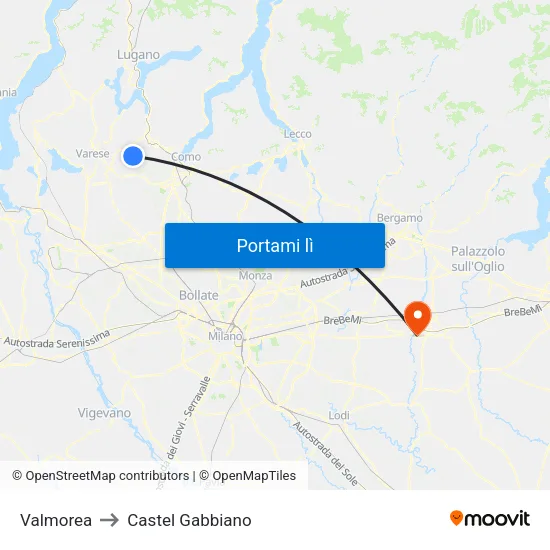 Valmorea to Castel Gabbiano map