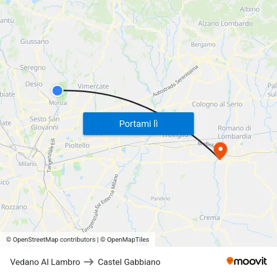 Vedano Al Lambro to Castel Gabbiano map
