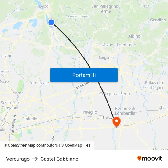 Vercurago to Castel Gabbiano map