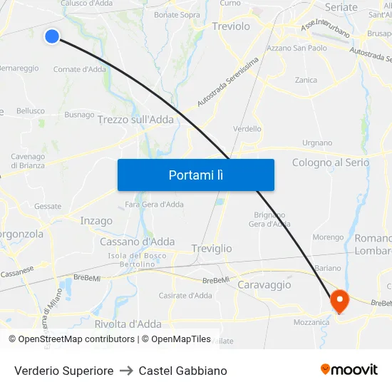 Verderio Superiore to Castel Gabbiano map