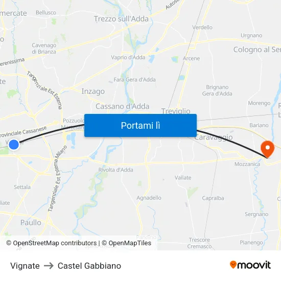 Vignate to Castel Gabbiano map