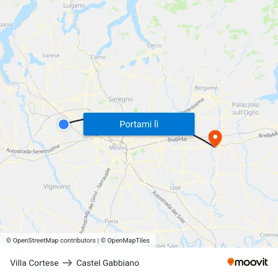 Villa Cortese to Castel Gabbiano map