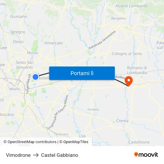 Vimodrone to Castel Gabbiano map