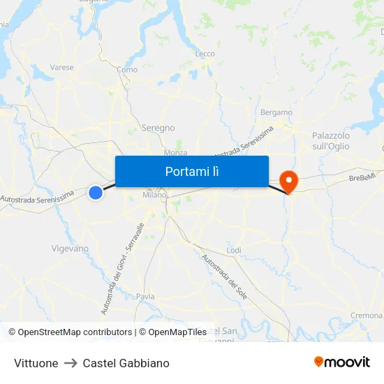 Vittuone to Castel Gabbiano map