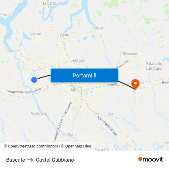 Buscate to Castel Gabbiano map