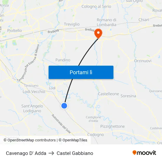 Cavenago D' Adda to Castel Gabbiano map