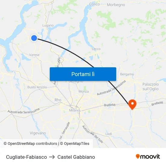 Cugliate-Fabiasco to Castel Gabbiano map