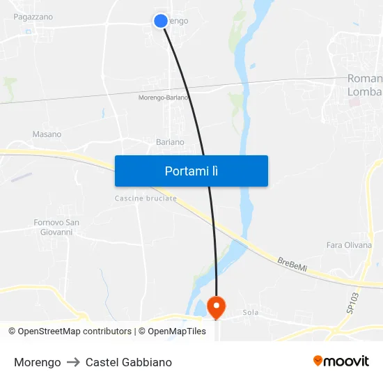 Morengo to Castel Gabbiano map